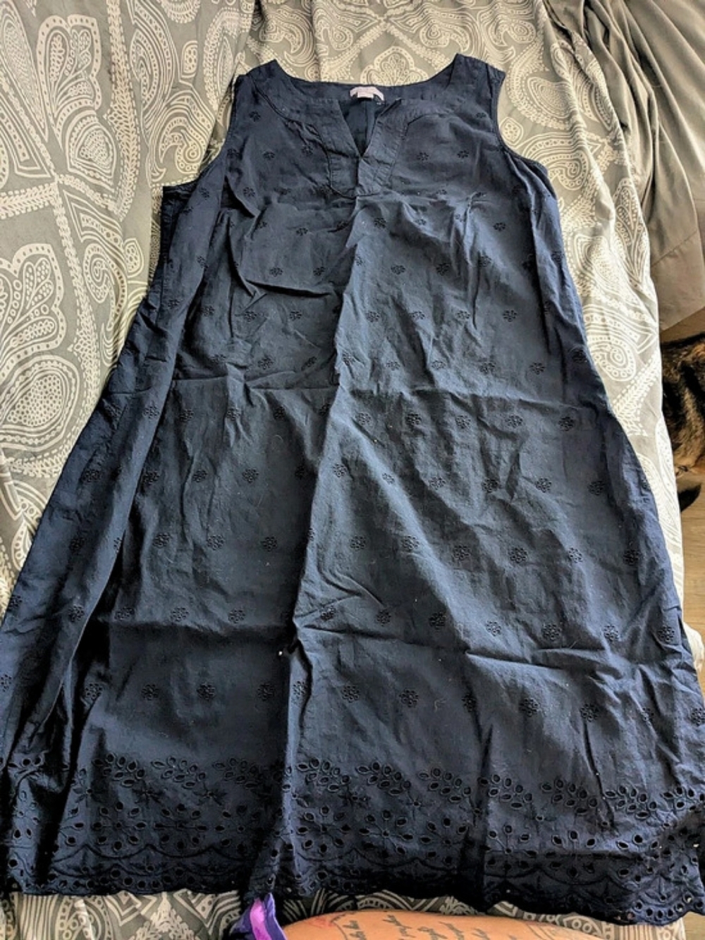 Laura Scott Eyelet Hem Mini Dress in Blue Size 8 Like New
